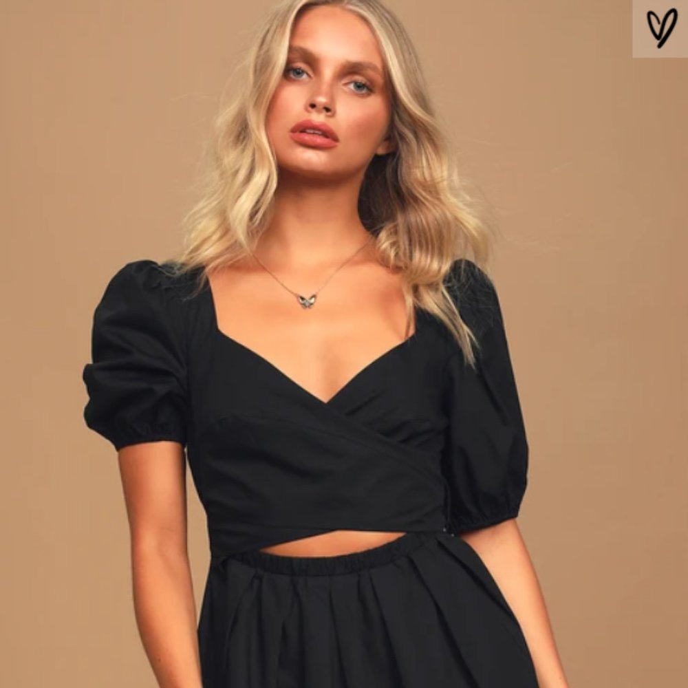 Lulus Black Wrap Milkmaid Dress
